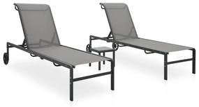 vidaXL Șezlonguri cu masă, 2 buc., textilenă și oțel