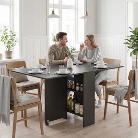 HOMCOM Masă Pliantă din Lemn cu Roți, pentru 4-6 Persoane, 75x140x75 cm, Negru | Aosom Romania