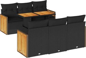 vidaXL Set canapele grădină perne 7 piese negru, poliratan/lemn acacia