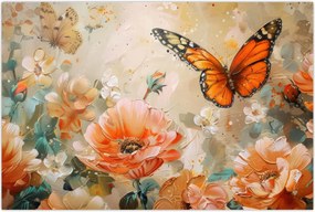 Tablou - Fluture și flori, pictură în ulei (90x60 cm)