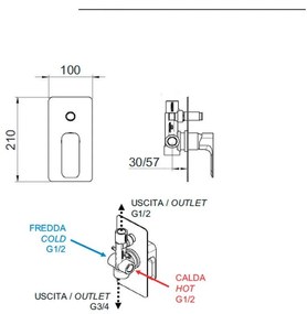 Baterie aurie pentru duș încastrată (2 ieșiri) Spy – Sapho