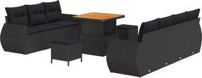 vidaXL Set de canapele pentru grădină cu pernă 10 pcs Negru poliratan