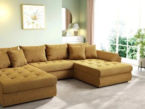 Colțar extensibil dumonde cu ladă de depozitare si sezut confortabil din spuma high-density, Loana U Zoom Mustar 355x185 cm