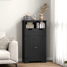 kleankin Mobilier Baie Multi-rangamente Mare Niche 2 sertare Dulap Ușă Dublă cu raft Negru | Aosom Romania