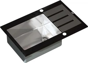 Chiuveta inox Inter Ceramic cu o cuva si picurator finisaj negru satinat 78x51 cm