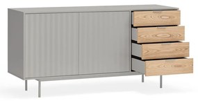 Comodă gri/în culoare naturală joasă cu aspect de lemn de stejar 159x80 cm Sierra – Teulat