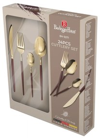 RESIGILAT - Set tacamuri 24 piese, 6 persoane, auriu lucios cu bordo Leonardo Berlinger Haus BH 3072