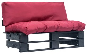 Canapea de gradina din paleti cu perne rosii, lemn de pin