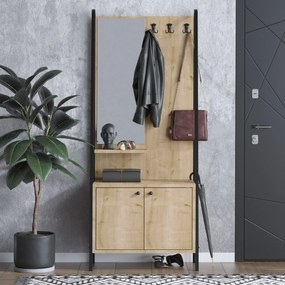 Cuier cu dulap de pantofi Lumi Oak and Black