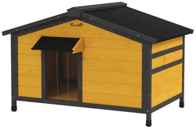 PawHut Caseta pentru Câini Exterior cu Acoperiș Asfaltic Rabatabil Ferestre și Bază Detașabilă 97x72x65 cm Lemn Natural | Aosom Romania