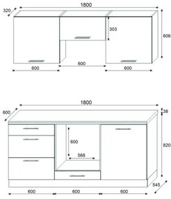 Mobilă de bucătărie CELESTE 180 cm, alb lucios