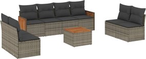 vidaXL Set canapele de grădină, 9 piese, cu perne, gri, poliratan