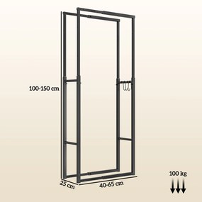 Outsunny Suport pentru Lemne din Metal, Suport Reglabil cu Cârlige în Formă de S, 40-65x25x100-150 cm, Negru | Aosom Romania