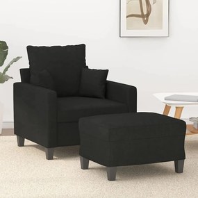 3201085 vidaXL Fotoliu canapea cu taburet, negru, 60 cm, material textil