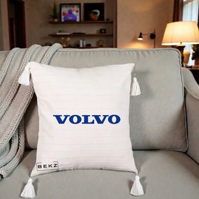 Perna Personalizata cu emblema Volvo, 40x40 cm, Bej cu Franjuri, Husa Detasabila, Perna Inclusa, BEKZ®
