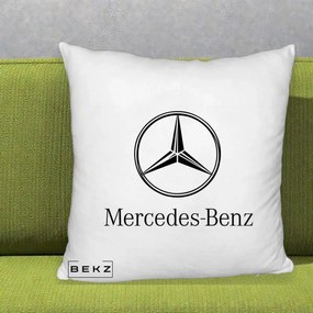 Perna Personalizata cu emblema Mercedes-Benz, 40x40 cm, Alb Pufos, Husa Detasabila, Perna Inclusa, BEKZ®