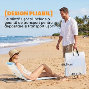 Outsunny Set 2 Șezlonguri de Plajă Pliabile cu Tetieră, Spătar Reglabil și Husă pentru Transport, 134x48x33-43 cm, Bej | Aosom Romania