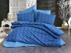 Lenjerie de pat matrimonial Premium Ranforce albastra texturata / 200x220 cm dimensiune standard