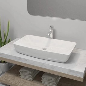 Chiuveta de baie cu robinet mixer, ceramica, dreptunghiular alb 710 x 380 x 135 mm