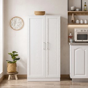 HOMCOM Dulap Cămară de Bucătărie Înalt, cu 2 Uși și Rafturi Reglabile, pentru Dining și Living, 80x43x160 cm, Alb cu Efect de Lemn | Aosom Romania