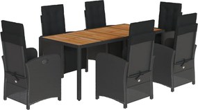 vidaXL Set mobilier de grădină cu perne, 7 piese, negru, poliratan