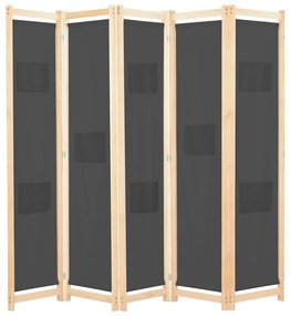 vidaXL Paravan cameră, 5 panouri, gri, 200x170x4 cm, material textil