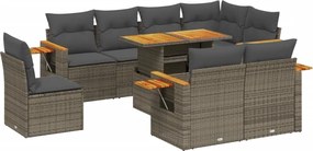 vidaXL Set canapele de grădină, 9 piese, cu perne, gri, poliratan