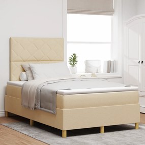 vidaXL Pat cu arcuri box spring , saltea și LED crem, 120x190 cm din țesătură