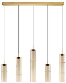 Lustra moderna cu 5 pendule LED, Metal, Sticla, Cognac, SANO