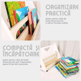 Bibliotecă Montessori cu roți, în formă de căsuță BOOKY turquoise