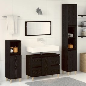 vidaXL Set de mobilier pentru baie cu ușă 3 pcs Negru 30 x 30 x 180 cm