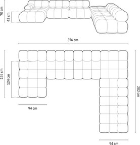 Coltar panoramic dreapta 7 locuri design modular, Bellis, Micadoni Home, BL, 376x282x70 cm, catifea, galben
