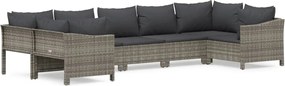 vidaXL Set mobilier de grădină cu perne, 7 piese, gri, poliratan
