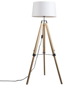 Lampă de podea naturală cu abajur din in alb 45 cm - Tripod