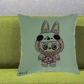 Perna Personalizata Labubu Panda-Bunny Roz, 40x40 cm, Verde, Husa Detasabila, Perna Inclusa, BEKZ®