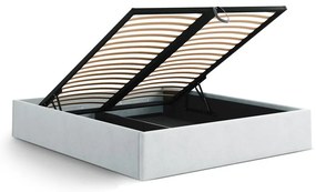 Pat matrimonial gri deschis tapițat cu spațiu de depozitare/fără tăblie cu somieră 160x200 cm Susan – Micadoni