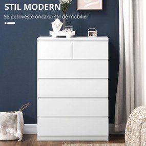 HOMCOM Comodă, Dulap de Depozitare cu 6 Sertare pentru Dormitor, Living, 80x39x115 cm, Alb | Aosom Romania