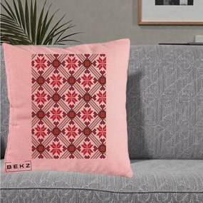 Perna Personalizata Motiv Traditional Ie Romaneasca Rosu, 40x40 cm, Roz, Husa Detasabila, Perna Inclusa, BEKZ®