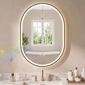HOMCOM Oglindă de Baie Ovală cu LED 70x100 cm, Bluetooth, Memorie, Butoane Tactile, Antiaburire | Aosom Romania