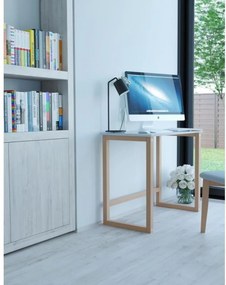 Birou pliabil pentru copii Novokids™ My first Computer desk, Picioare din lemn masiv, Dimensiuni 75x50x90 cm, Pentru laptop si Computer, Natur cu Alb
