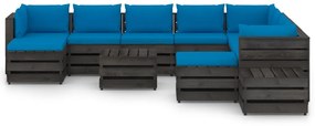 Set mobilier de gradina cu perne, 12 piese, gri, lemn tratat Albastru deschis si gri, 12