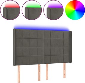 vidaXL Tăblie de pat cu LED, gri închis, 147x16x118/128 cm, catifea