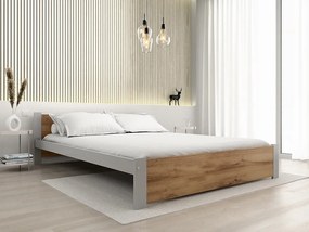 Pat dublu IKAROS 140 x 200 cm, stejar artisan/gri Saltele: Cu saltele Somnia 18 cm, Somiera pat: Cu lamele drepte
