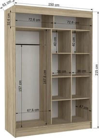 Dulap cu usi glisante si oglinda 150x215 cm, Gilton, ADRK Furniture (Culoare: Alb)