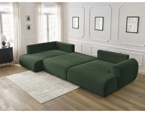 Colțar verde închis extensibil cu tapițerie din catifea reiată (cu colț pe partea dreaptă/în formă de "U") Lucien – Bobochic Paris