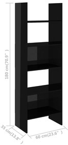 Biblioteca, negru extralucios, 60x35x180 cm, PAL 1, negru foarte lucios