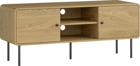 HOMCOM Comodă TV, suport TV până la 139,7 cm cu 2 uși, 2 compartimente deschise, picioare din oțel, 120x40x50cm, stejar | Aosom Romania