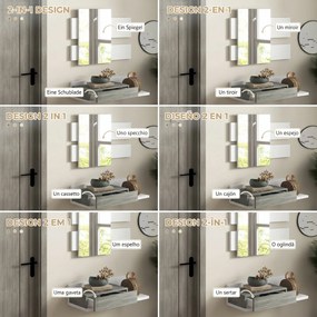 Mobilier de Intrare 2 in 1 cu Oglinda de Perete 75x3.5x75cm si Sertar 75x30.5x20cm, pentru hol, din MDF si Sticla, Gri-Alb HOMCOM | Aosom Romania