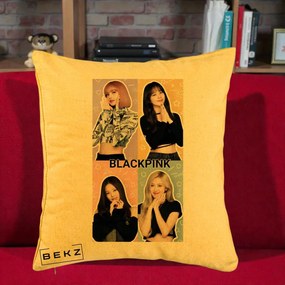 Perna Personalizata K-pop BLACKPINK Negru, 40x40 cm, Galben, Husa Detasabila, Perna Inclusa, BEKZ®