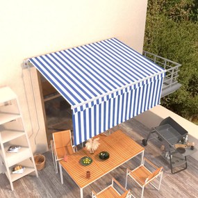 vidaXL Copertină retractabilă automat cu stor, albastru&amp;alb, 3,5x2,5 m